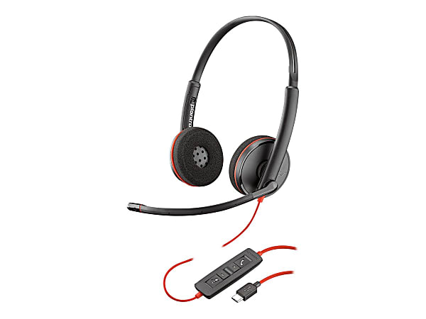 Poly Blackwire C3220 Headset - Stereo - USB Type C - Wired - 32 Ohm - 20 Hz - 20 kHz - Over-the-head, Over-the-ear - Binaural - Supra-aural - 5.20 ft Cable - Noise Cancelling Microphone - Black