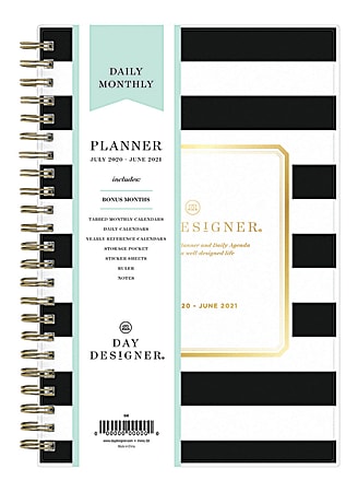 Blue Sky™ Day Designer Academic Daily/Monthly Planner, 5" x 8", Black Stripe, July 2020 To June 2021, 120054