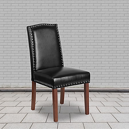 Flash Furniture Hercules Hampton Hill Parsons Chair With Nail Trim, Black/Wood Grain