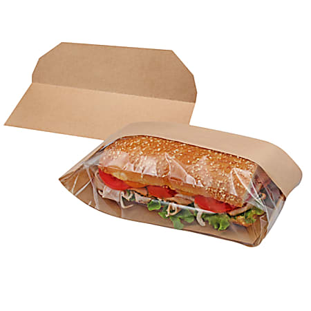 BagCraft Dubl View® ToGo Deli Bags With Trays, 1 Gallon, 10-1/2"H x 5-3/4"W x 2-3/4"D, Brown/Clear, Pack Of 250 Bags