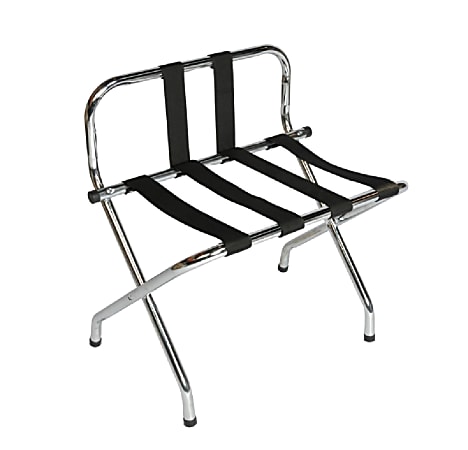 CSL High Back Metal Luggage Racks with Back Webbing, 26”H x 24”W x 16"D, Chrome/Black, Pack Of 6 Racks