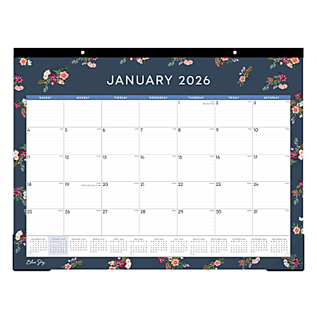 2026 Blue Sky Monthly Desk Pad Calendar, 22" x 17", Ashlyn Navy, January To December, 148618