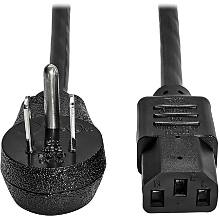 Eaton Tripp Lite Series Desktop Computer AC Power Cord, Right-Angle NEMA 5-15P to C13 - 10A, 125V, 18 AWG, 15 ft. (4.57 m), Black - P00601515D