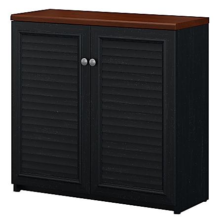 Bush Furniture Fairview Small Storage Cabinet With Doors, Antique Black/Hansen Cherry, Standard Delivery