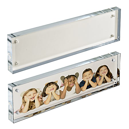 Azar Displays Acrylic Block Frames With Metal Back Plates, 3" x 11", White, Pack Of 2 Frames