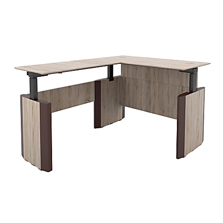 Forward Furniture Allure Height-Adjustable L-Desk, 29-9/16"H x 60"W x 78"D, Sunlight Ash/Brown