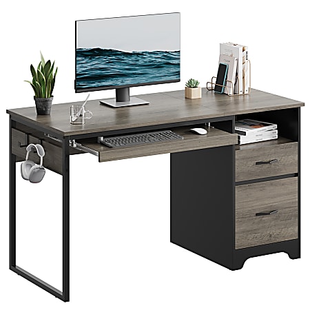 Bestier 48"W Writing Computer Desk with Storage Drawer &amp; Keyboard Tray, Grey