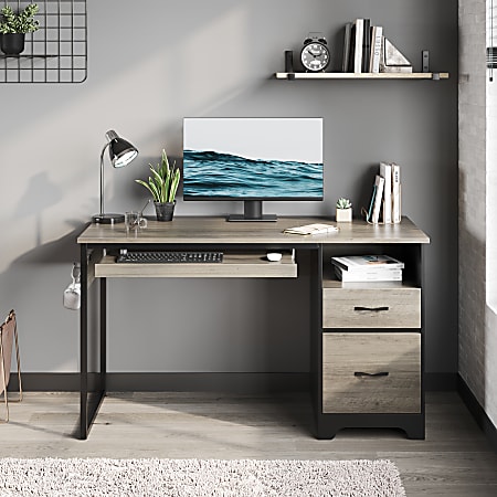 Bestier 48 W Writing Computer Desk with Storage Drawer Keyboard Tray Grey