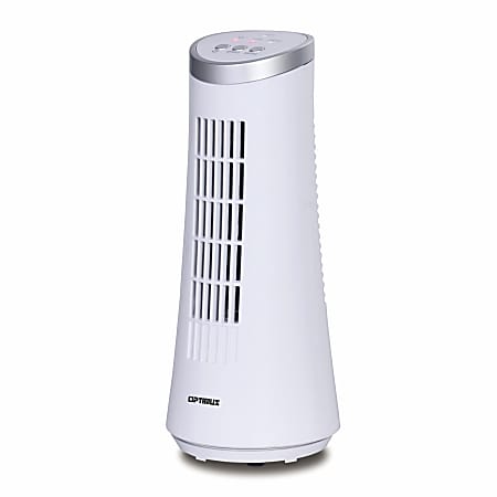 Optimus Ultra-Slim Oscillating Desktop Tower Fan, 12" x 5",  White
