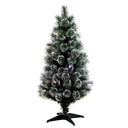 Nearly Natural Snowy Pine 48”H Artificial Fiber Optic Christmas Tree With LED Lights, 48”H x 20”W x 20”D, Green