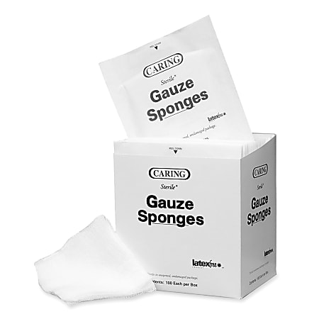 Medline CARING Woven Gauze Sponges, 12-Ply, 3" x 3", White, Box Of 80