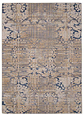 Linon Washable Outdoor Area Rug, Verona, 5' x 7', Navy/Sand