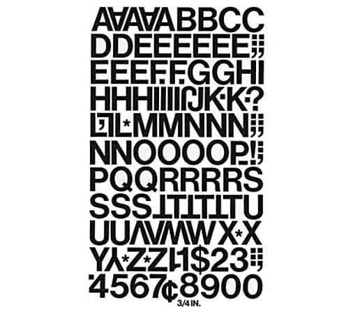 Chartpak Vinyl Helvetica Style Letters/Numbers - 12, 82 (Numbers, Capital Letter) Shape - Self-adhesive - Helvetica Style - Easy to Use - 0.75" Height - Black - Vinyl - 94 / Pack
