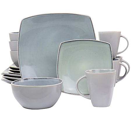 Gibson Elite Soho Lounge 16-Piece Stoneware Dinnerware Set, Light Gray