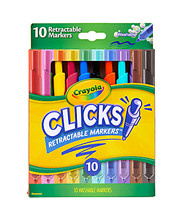 Crayola® Washable Markers With Retractable Tips, Conical Tip, Assorted Colors, Pack of 10 Markers
