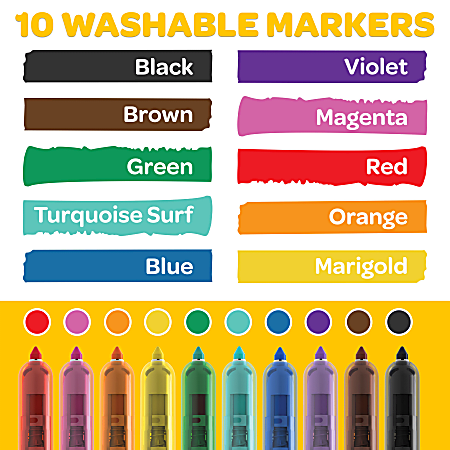 Crayola Washable Markers With Retractable Tips, Conical Tip, Assorted  Colors, Pack of 10 Markers
