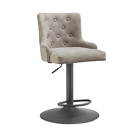 Powell Ewan Adjustable Faux Leather Bar Stool, Matte Gray/Beige