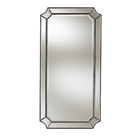 Baxton Studio Rectangular Wall Mirror With Beaded Frame, 40" x 20", Antique Silver