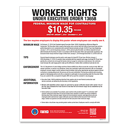 ComplyRight™ Federal Contractor Minimum Wage Poster, English, 11" x 17"