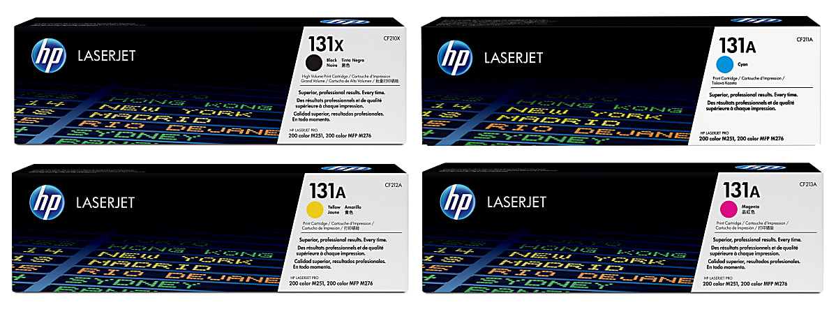 HP 131X/A Black; Cyan; Magenta; Yellow High-Yield Toner Cartridges Combo, Pack Of 4, CF210X,CF211A,CF212A,CF213A