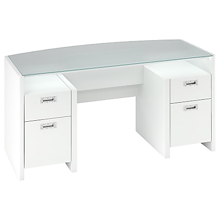 Kathy Ireland Office By Bush® New York Skyline 63" Double Pedestal Desk With Bow Front Glass Top, Plumeria White