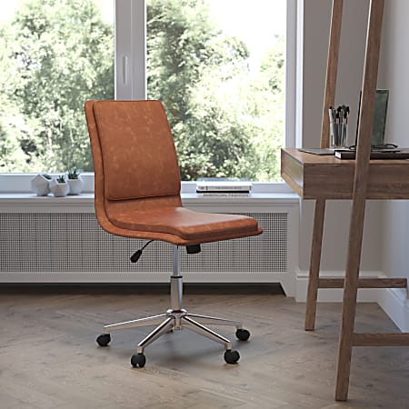 Flash Furniture Madigan Faux Leather Mid-Back Armless Swivel Task Office Chair, Brown