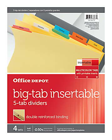 Office Depot Brand Insertable Dividers With Big Tabs Buff 4 sets 8 Tab 
