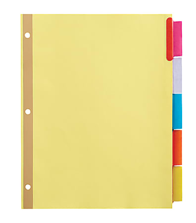 Office Depot® Brand Insertable Dividers With Big Tabs, Buff, Assorted Colors, 5-Tab, Pack Of 4 Sets
