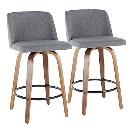 LumiSource Toriano Counter Stools, Walnut/Gray, Set Of 2 Stools