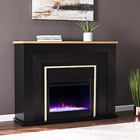 SEI Furniture Cardington Color-Changing Electric Fireplace, 40”H x 52”W x 15”D, Black/Natural