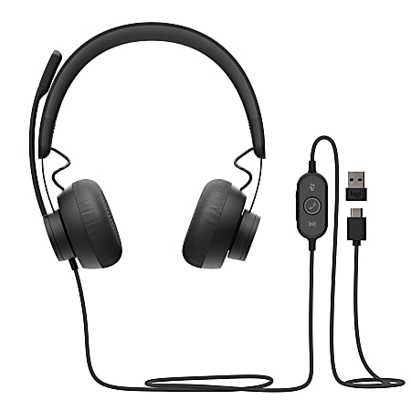 Logitech Zone 750 Wired On-Ear Headset with Advanced Noise-Canceling Microphone, Plug-and-Play Compatibility for All Devices - Black