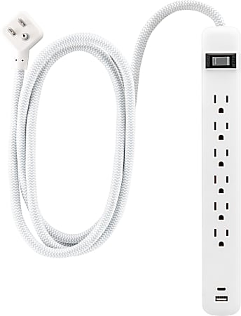 GE 82594 6-Outlet Power Strip With USB, 6' Cord, White