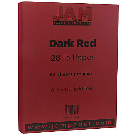 JAM Paper® Printer Paper, Letter Size (8 1/2" x 11"), 28 Lb, Dark Red, Ream Of 50 Sheets