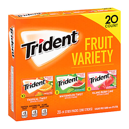 Trident Sugar-Free Gum, Fruit, 14 Pieces Per Pack,