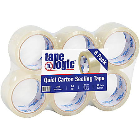 Tape Logic® Quiet Carton-Sealing Tape, 2" x 55 Yd., Clear, Pack Of 6 Rolls