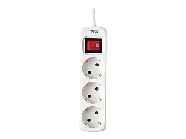 Tripp Lite 3-Outlet Power Strip - German Type F Schuko Outlets, 220-250V, 16A, 1.5 m Cord, Schuko Plug, White - Power strip - 16 A - AC 230 V - input: Type F - output connectors: 3 (3 x power Type F) - 5 ft cord - white
