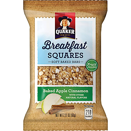 Quaker Oats Foods Breakfast Squares Soft Baked Bars - Individually Wrapped, No Artificial Flavor - Baked Apple, Cinnamon - 2.11 oz - 6 / Box