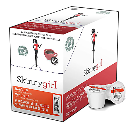 Skinnygirl Single-Serve K-Cup Coffee, Half-Caff Reduced Caffeine Medium Roast, Box Of 24 Pods