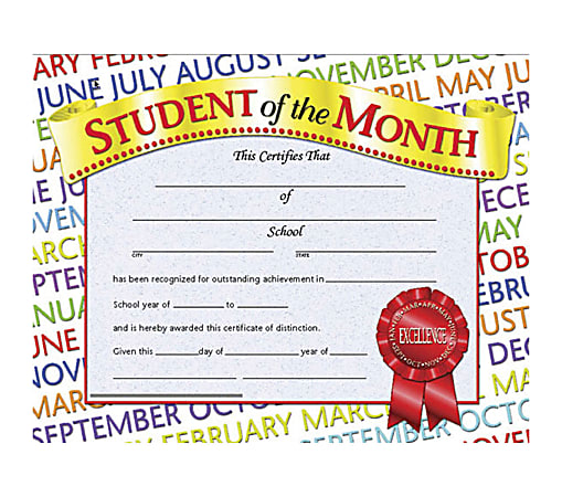 Hayes Student Of The Month Certificates, 8 1/2" x 11", Multicolor, 30 Certificates Per Pack, Bundle Of 6 Packs