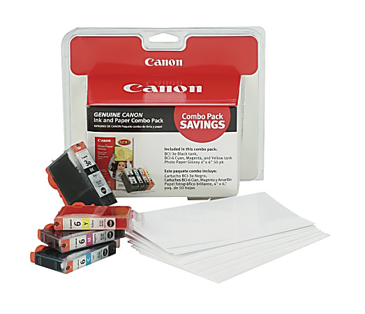 Canon BCI-3e/BCI-6 ChromaLife 100 Black/Color Ink Cartridges 50-Sheet Paper Value Pack (4479A292), Pack Of 4 Cartridges