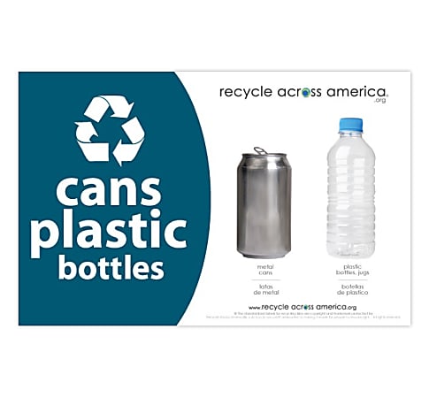 Recycle Across America Cans And Plastics Standardized Recycling Labels, CP-5585, 5 1/2" x 8 1/2", Dark Teal