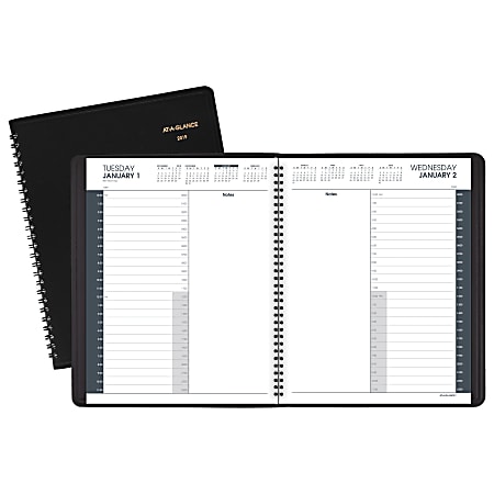 AT-A-GLANCE® 24-Hour Daily Appointment Book/Planner, 8 1/2" x 10 7/8", Black, January 2019 to December 2019