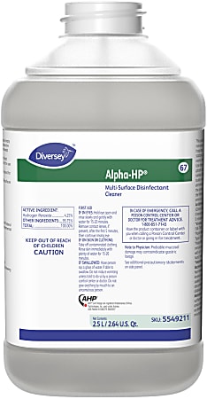 Diversey Alpha-HP Multi-Surface Disinfectant Cleaner, Citrus, 2.5L, Pack Of 2 Containers