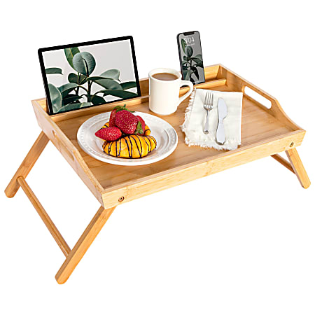 Rossie Home® Media Bed Tray, 13.9"H x 21.8"W x 2.6"D, Natural Bamboo
