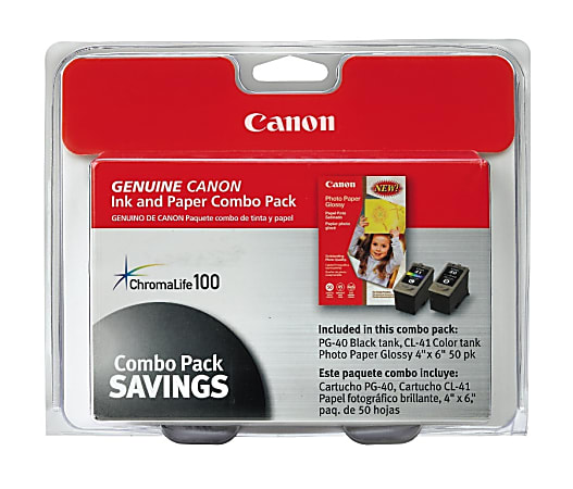 Canon® PG-40/CL-41 ChromaLife 100 Black And Tri-Color Ink Cartridges And 50 Sheets Of Glossy Photo Paper, Pack Of 2, 0615B009