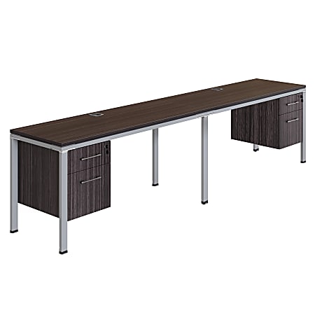 Boss Office Products Simple System Double Desk, Side By Side With 2 Pedestals, 29-1/2”H x 60”W x 60”D, Driftwood