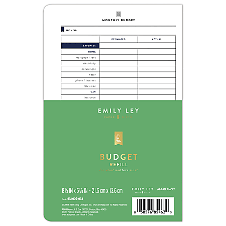 AT A GLANCE Emily Ley Simplified System Budget Calendar Refill, 5 3/8" x 8 1/2", White