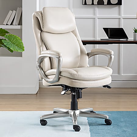 Serta&reg; Smart Layers&trade; Arlington AIR&trade; Ergonomic Bonded Leather High-Back Executive Office Chair, Cream/Silver