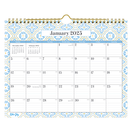 2025 Blue Sky Monthly Wall Calendar 11 x 8 34 Soft Blue Asymmetrical