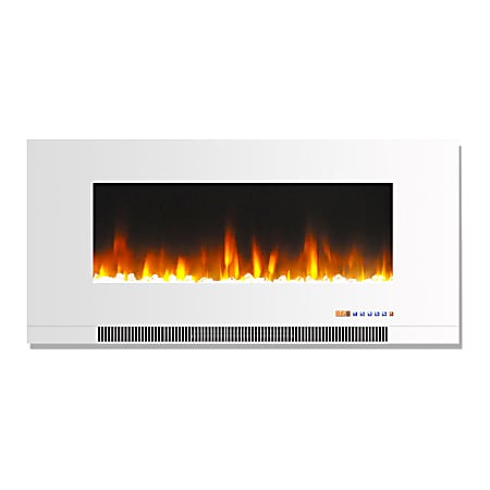 Cambridge Wall-Mount Electric Fireplace With Multicolor Flames, Crystal Rock, 42", White